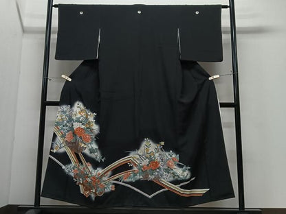 平和屋着物■豪華黒留袖　刺繍　花籠文　暈し染め　金彩　正絹　逸品　CABM6791ua
