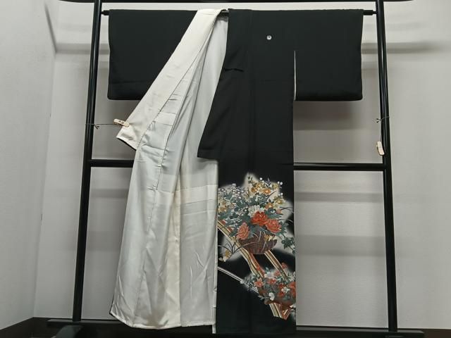 平和屋着物■豪華黒留袖　刺繍　花籠文　暈し染め　金彩　正絹　逸品　CABM6791ua