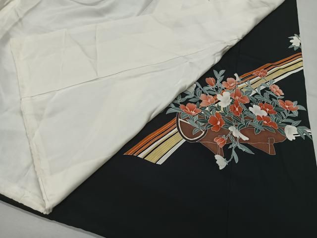 平和屋着物■豪華黒留袖　刺繍　花籠文　暈し染め　金彩　正絹　逸品　CABM6791ua