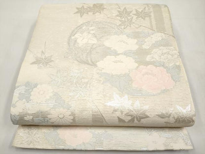 平和屋着物＊夏物　六通柄袋帯　花丸文　銀糸　正絹　逸品　CABM6821tx