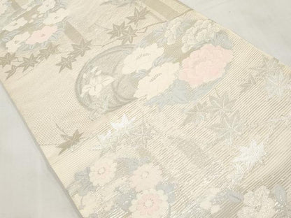 平和屋着物＊夏物　六通柄袋帯　花丸文　銀糸　正絹　逸品　CABM6821tx
