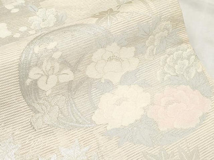 平和屋着物＊夏物　六通柄袋帯　花丸文　銀糸　正絹　逸品　CABM6821tx