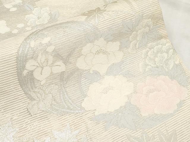 平和屋着物＊夏物　六通柄袋帯　花丸文　銀糸　正絹　逸品　CABM6821tx