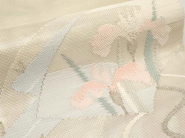 平和屋着物＊夏物　太鼓柄袋帯　流水地紙花文　銀糸　正絹　逸品　CABM6824tx