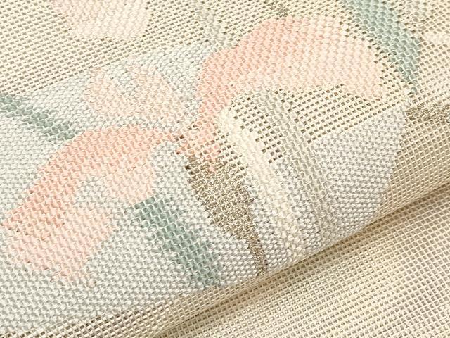 平和屋着物＊夏物　太鼓柄袋帯　流水地紙花文　銀糸　正絹　逸品　CABM6824tx