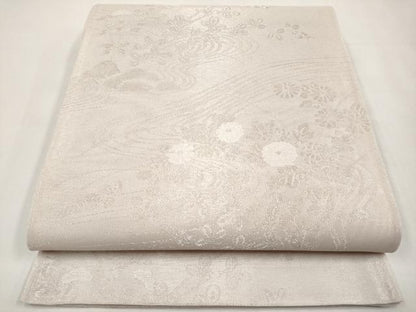 平和屋着物＊夏物　六通柄袋帯　流水草花文　銀糸　正絹　逸品　CABM6834tx