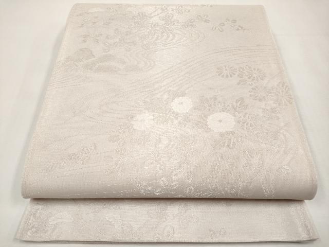 平和屋着物＊夏物　六通柄袋帯　流水草花文　銀糸　正絹　逸品　CABM6834tx