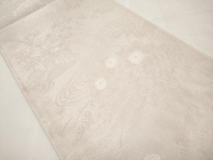 平和屋着物＊夏物　六通柄袋帯　流水草花文　銀糸　正絹　逸品　CABM6834tx