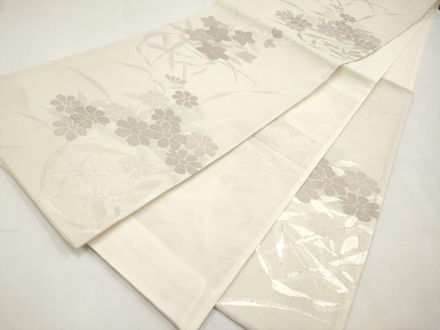 平和屋着物＊夏物　六通柄袋帯　草花文　銀糸　正絹　逸品　CABM6836tx