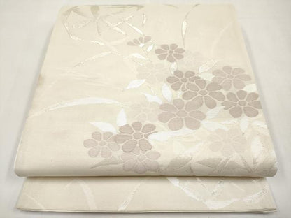 平和屋着物＊夏物　六通柄袋帯　草花文　銀糸　正絹　逸品　CABM6836tx