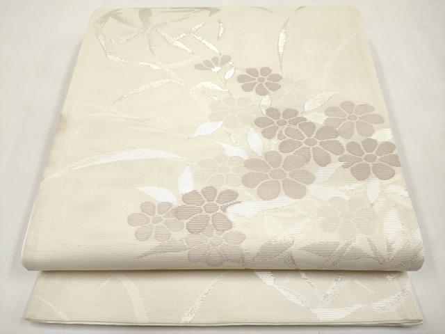平和屋着物＊夏物　六通柄袋帯　草花文　銀糸　正絹　逸品　CABM6836tx