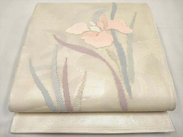 平和屋着物＊夏物　太鼓柄袋帯　杜若　銀糸　正絹　逸品　未使用　CABM6841tx