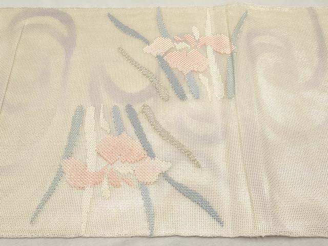 平和屋着物＊夏物　太鼓柄袋帯　杜若　銀糸　正絹　逸品　未使用　CABM6841tx