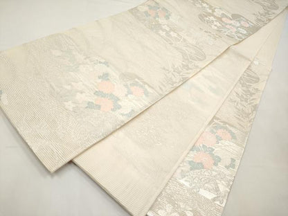 平和屋着物＊夏物　六通柄袋帯　霞草花文　正絹　逸品　CABM6849tx