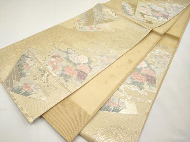 平和屋着物＊夏物　六通柄袋帯　色紙鴛鴦花文　銀糸　正絹　逸品　CABM6926tx