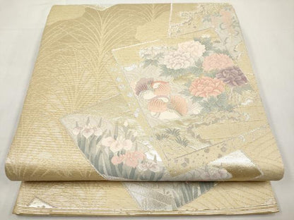 平和屋着物＊夏物　六通柄袋帯　色紙鴛鴦花文　銀糸　正絹　逸品　CABM6926tx