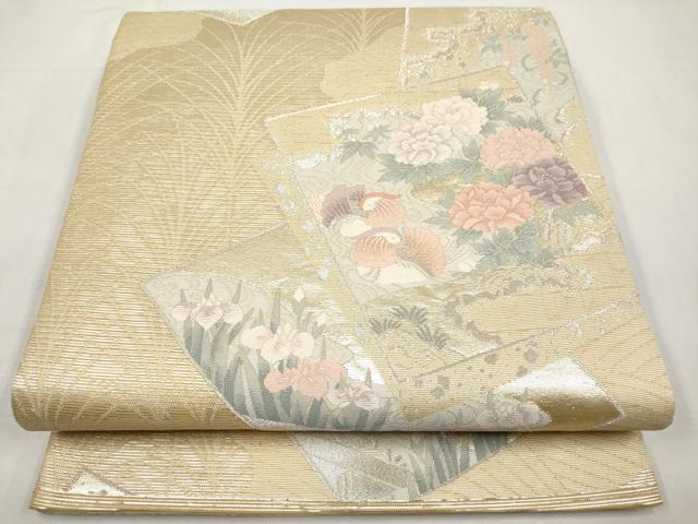 平和屋着物＊夏物　六通柄袋帯　色紙鴛鴦花文　銀糸　正絹　逸品　CABM6926tx