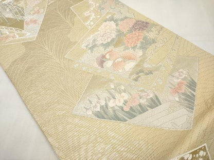 平和屋着物＊夏物　六通柄袋帯　色紙鴛鴦花文　銀糸　正絹　逸品　CABM6926tx