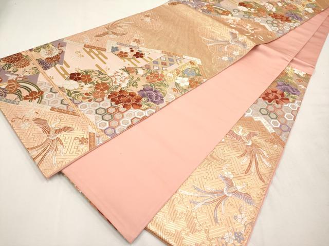 平和屋本店▼六通柄袋帯　唐織　松皮取花丸紋　純金箔　正絹　逸品　CABM6991tx