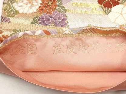 平和屋本店▼六通柄袋帯　唐織　松皮取花丸紋　純金箔　正絹　逸品　CABM6991tx