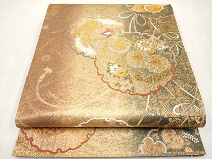 平和屋本店▼六通柄袋帯　唐織　雪輪鳳凰草花文　本金箔　正絹　逸品　CABM6996tx