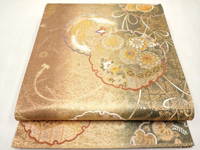 平和屋本店▼六通柄袋帯　唐織　雪輪鳳凰草花文　本金箔　正絹　逸品　CABM6996tx