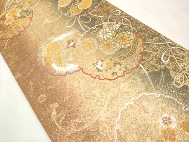 平和屋本店▼六通柄袋帯　唐織　雪輪鳳凰草花文　本金箔　正絹　逸品　CABM6996tx