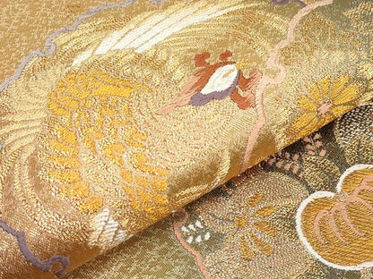平和屋本店▼六通柄袋帯　唐織　雪輪鳳凰草花文　本金箔　正絹　逸品　CABM6996tx