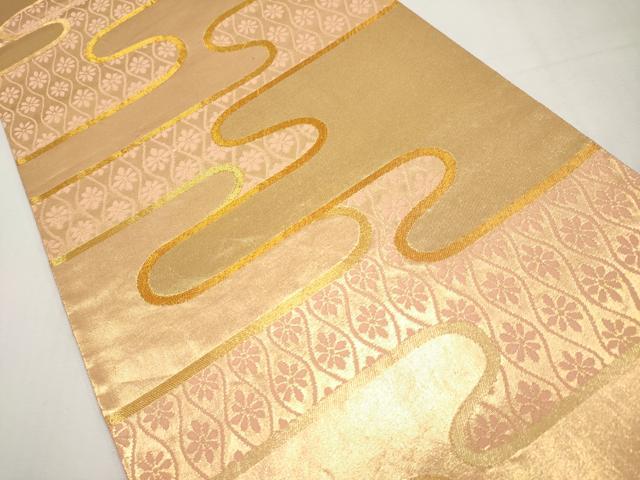 平和屋本店▼六通柄袋帯　霞立涌花文　本金箔　正絹　逸品　CABM6998tx