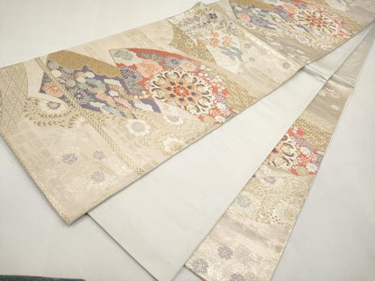 平和屋本店▼六通柄袋帯　唐織　地紙重ね正倉院花文　本金箔錦二重織　正絹　逸品　CABM6999tx