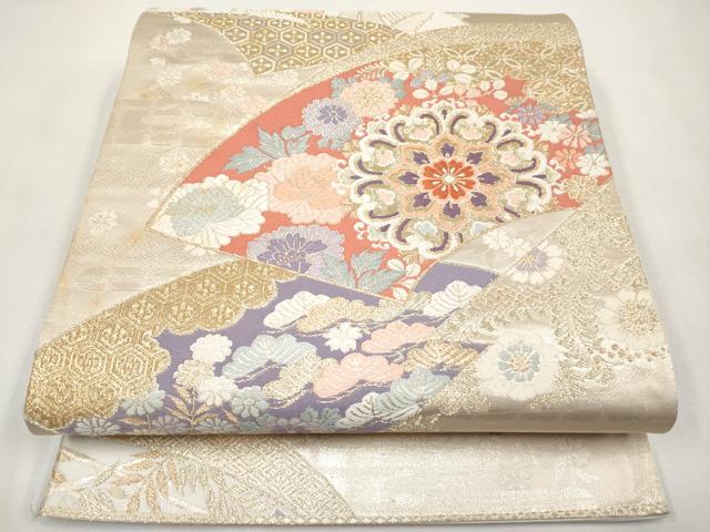 平和屋本店▼六通柄袋帯　唐織　地紙重ね正倉院花文　本金箔錦二重織　正絹　逸品　CABM6999tx