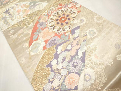 平和屋本店▼六通柄袋帯　唐織　地紙重ね正倉院花文　本金箔錦二重織　正絹　逸品　CABM6999tx