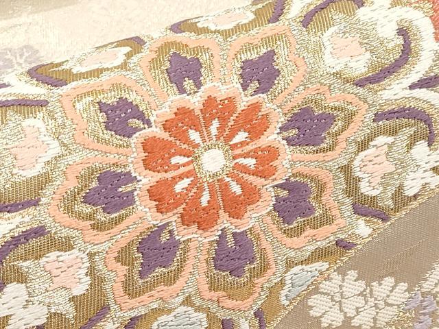 平和屋本店▼六通柄袋帯　唐織　地紙重ね正倉院花文　本金箔錦二重織　正絹　逸品　CABM6999tx