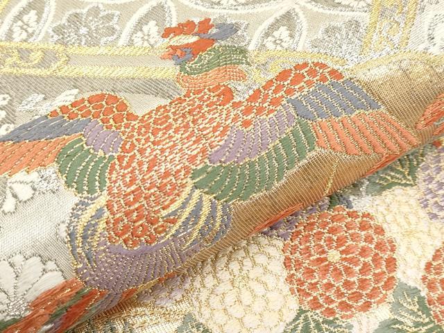 平和屋本店▼六通柄袋帯　唐織　雪輪御所車花鳥文　本金箔　正絹　逸品　CABM7000tx