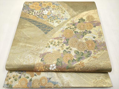 平和屋本店▼六通柄袋帯　唐織　秋草文　黄金錦　本金引箔　正絹　逸品　CABM7002tx