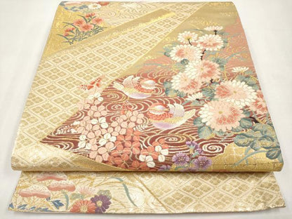 平和屋本店▼六通柄袋帯　琳派裂取秋草文　全面純金箔24K　正絹　逸品　CABM7003tx