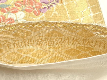 平和屋本店▼六通柄袋帯　琳派裂取秋草文　全面純金箔24K　正絹　逸品　CABM7003tx