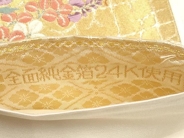 平和屋本店▼六通柄袋帯　琳派裂取秋草文　全面純金箔24K　正絹　逸品　CABM7003tx