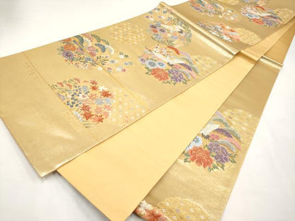 平和屋本店▼西陣　前田徳織物謹製　六通柄袋帯　唐織　慶長鏡裏紋　九百泥金箔　証紙付き　正絹　逸品　未使用　CABM7008tx