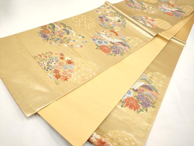 平和屋本店▼西陣　前田徳織物謹製　六通柄袋帯　唐織　慶長鏡裏紋　九百泥金箔　証紙付き　正絹　逸品　未使用　CABM7008tx