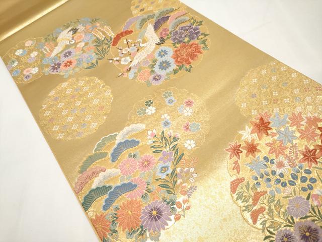 平和屋本店▼西陣　前田徳織物謹製　六通柄袋帯　唐織　慶長鏡裏紋　九百泥金箔　証紙付き　正絹　逸品　未使用　CABM7008tx