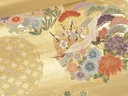 平和屋本店▼西陣　前田徳織物謹製　六通柄袋帯　唐織　慶長鏡裏紋　九百泥金箔　証紙付き　正絹　逸品　未使用　CABM7008tx