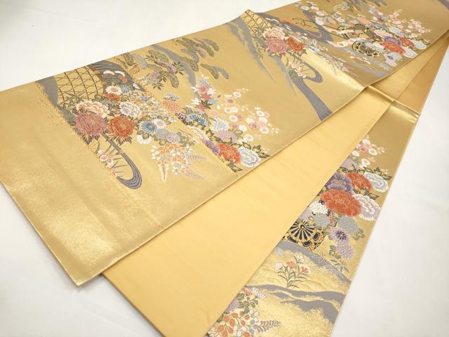 平和屋本店▼西陣　前田徳織物謹製　六通柄袋帯　慶長花車紋　九百泥金箔　証紙付き　正絹　逸品　未使用　CABM7009tx