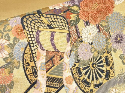 平和屋本店▼西陣　前田徳織物謹製　六通柄袋帯　慶長花車紋　九百泥金箔　証紙付き　正絹　逸品　未使用　CABM7009tx