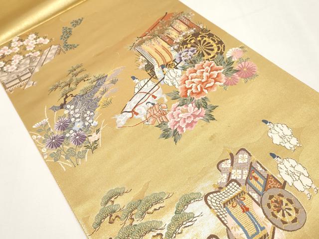 平和屋本店▼西陣　前田徳織物謹製　六通柄袋帯　唐織　葵祭絵巻図　九百泥金箔　正絹　逸品　未使用　CABM7012tx