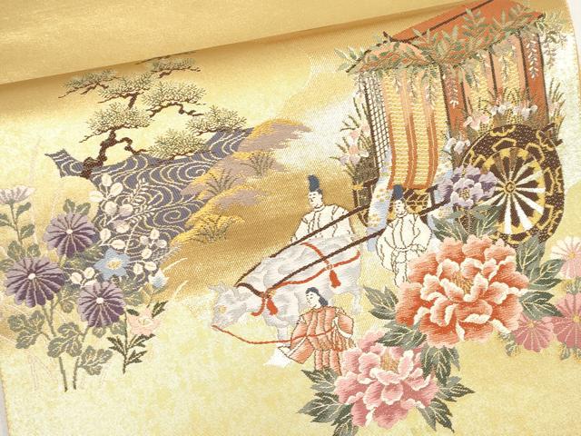 平和屋本店▼西陣　前田徳織物謹製　六通柄袋帯　唐織　葵祭絵巻図　九百泥金箔　正絹　逸品　未使用　CABM7012tx