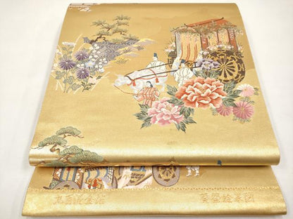 平和屋本店▼西陣　前田徳織物謹製　六通柄袋帯　唐織　葵祭絵巻図　九百泥金箔　正絹　逸品　未使用　CABM7012tx