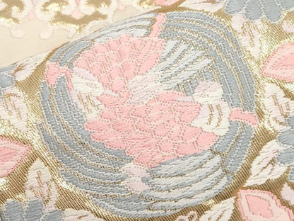 平和屋本店▼六通柄袋帯　唐織　花鳥唐草文　錦　本金箔貳拾四金　正絹　逸品　CABM7020tx