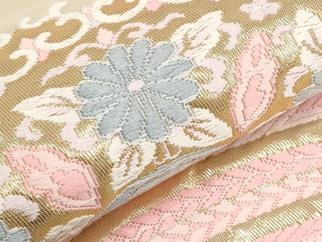 平和屋本店▼六通柄袋帯　唐織　花鳥唐草文　錦　本金箔貳拾四金　正絹　逸品　CABM7020tx