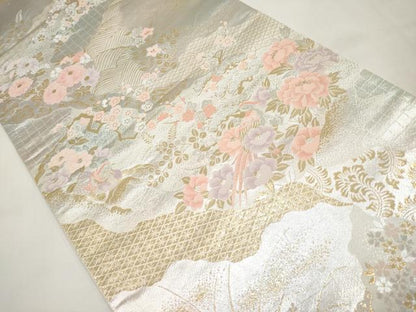 平和屋本店▼六通柄袋帯　花鳥文　純金二重箔　正絹　逸品　CABM7022tx